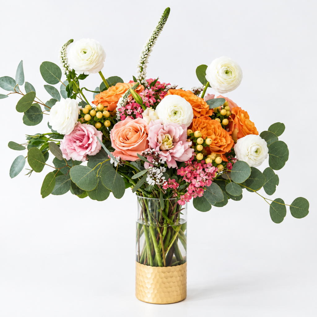Elegant Mixed Flower Bouquet in Glass Vase