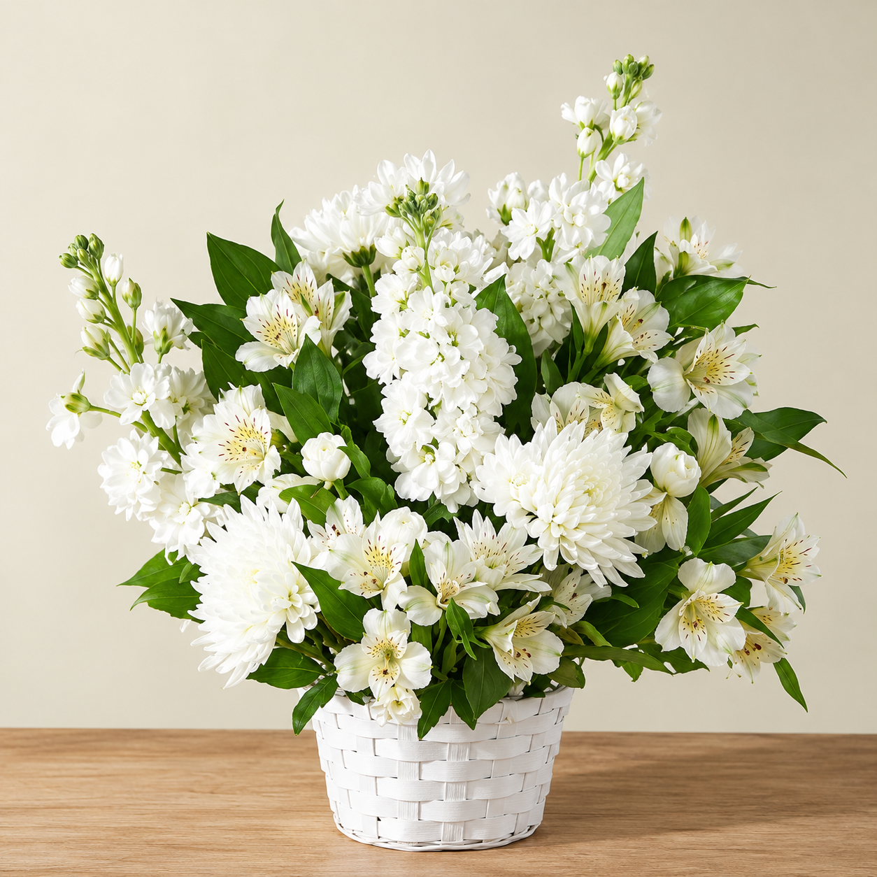 Elegant White Floral Basket Arrangement