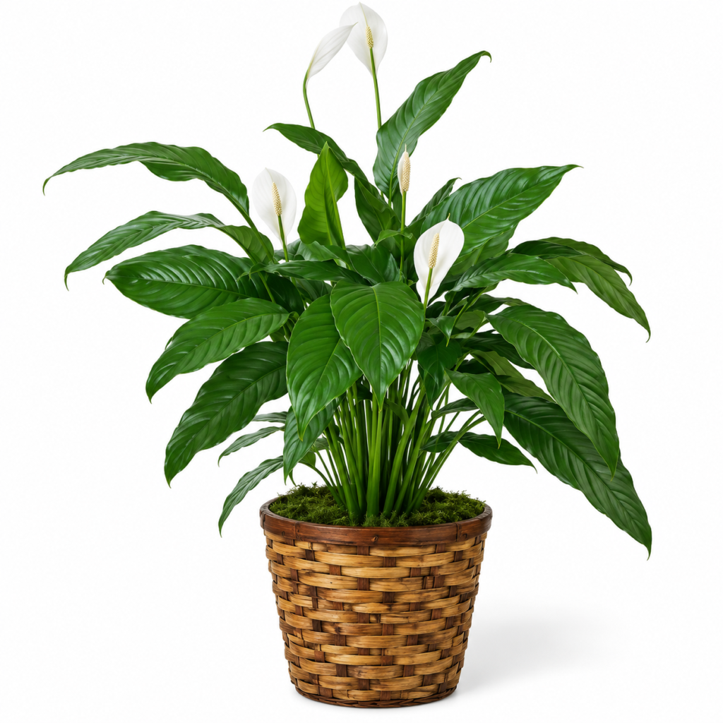 Potted Peace Lily in Woven Basket