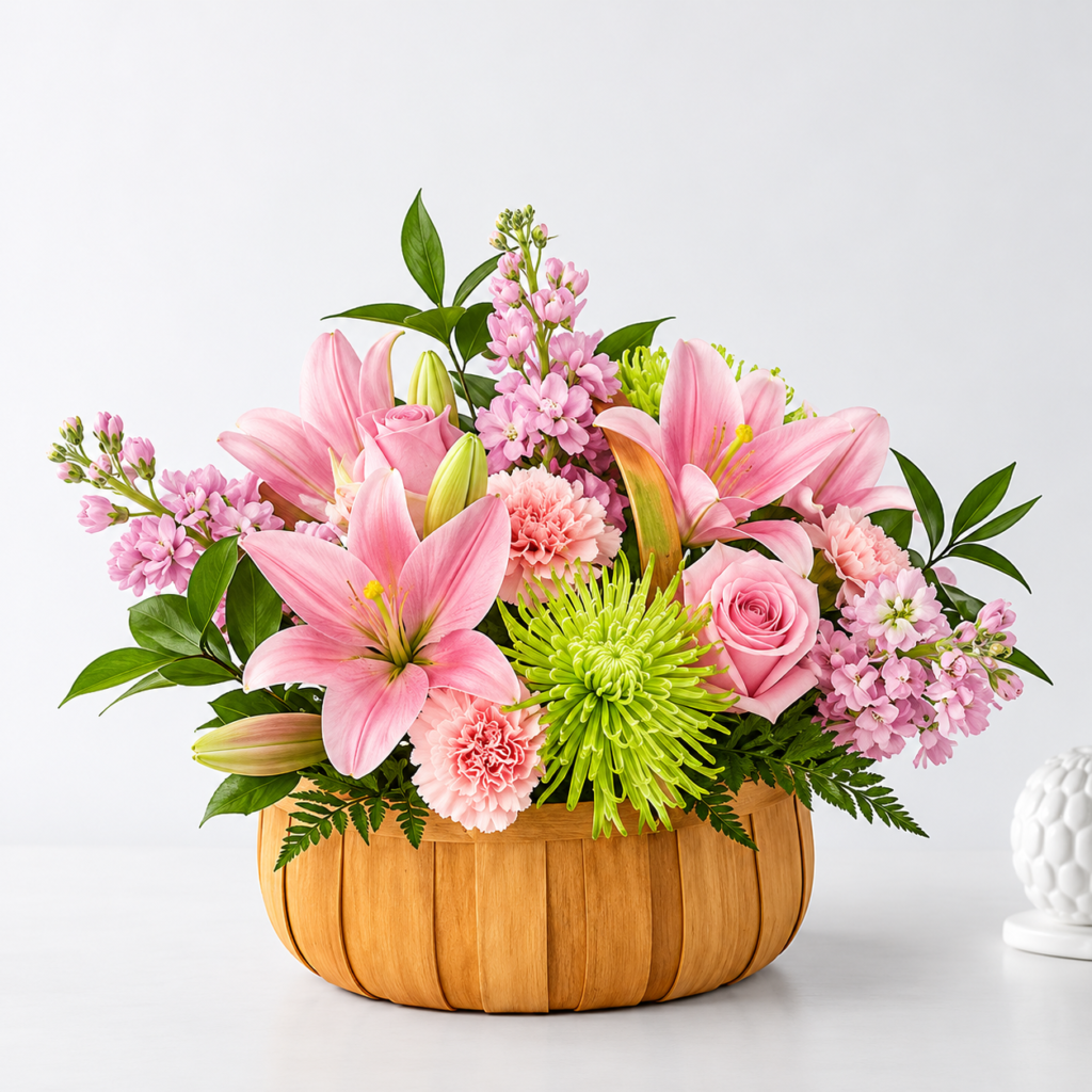 Elegant Pink and Lime Floral Basket
